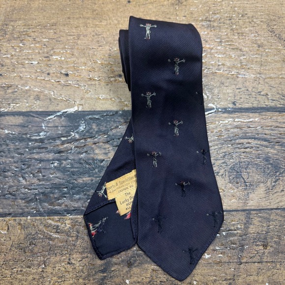The Lucky Devil Other - READ Lucky Devil Reps All Silk‎ Men's Necktie Navy Blue Embroidered Figures